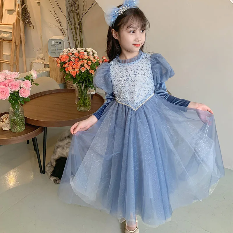 Children's Autumn and Winter Princess Dress Girls High-end Performance Dress Girl Baby Long-sleeved Birthday Dress Dress