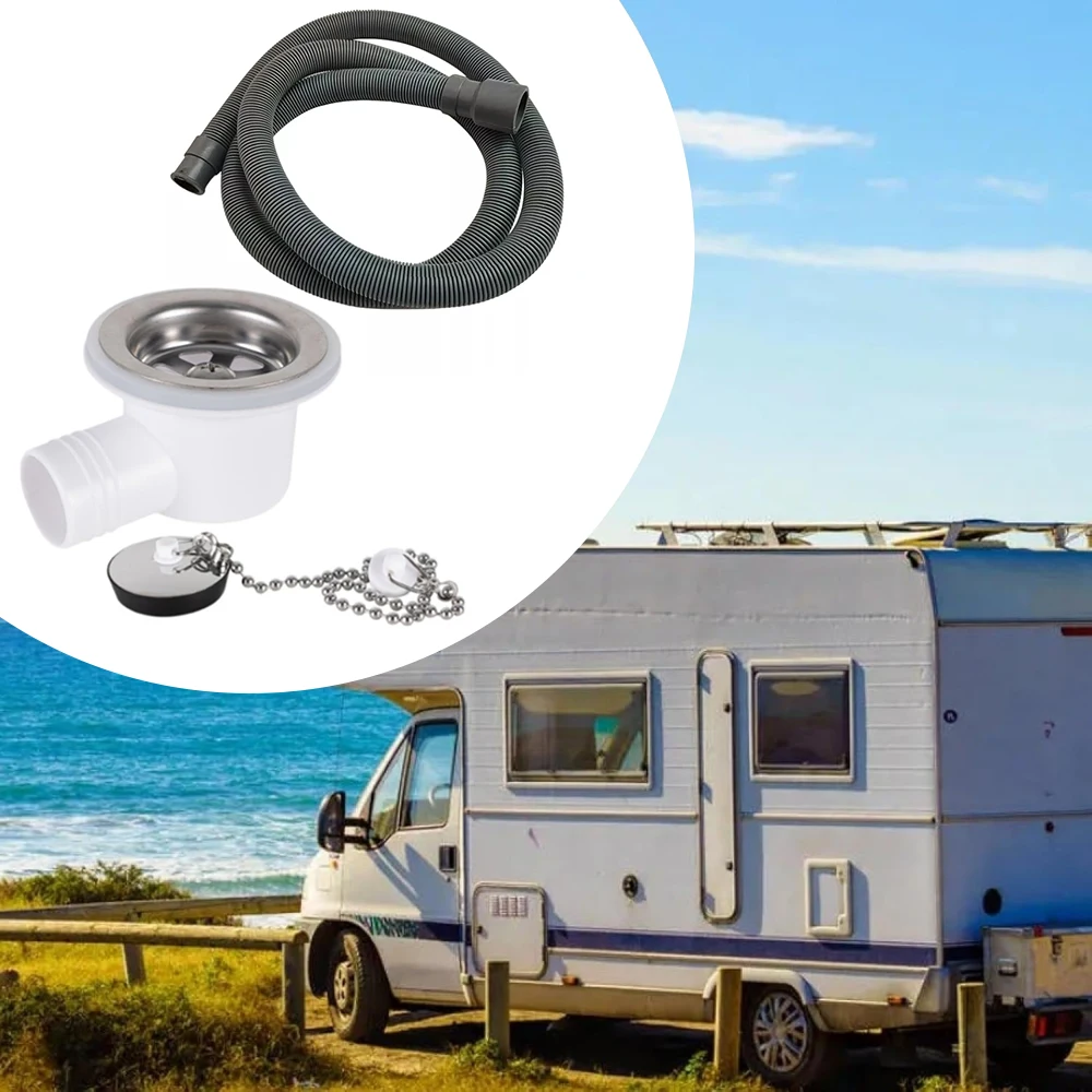 Sink Waste Outlet Drain Fitting With Water Hose Complete Set for Dometic Smev Caravan Camper Motorhome Sink Plumbing Accessories