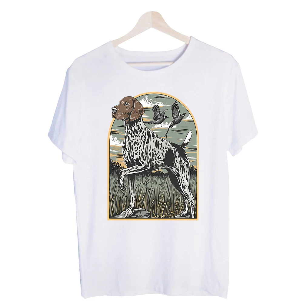 Men's German Shorthaired Pointer Hunting Dog Graphic Tee, Short Sleeve Crew Neck T-Shirt for Hunting Enthusiasts