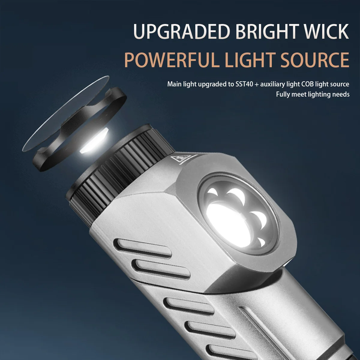 Full AL-Alloy 2000LM 90°Rotatable Dual-Source Flashlight with Magnetic Tail for Outdoor Emergency Use Window Breaking Capability