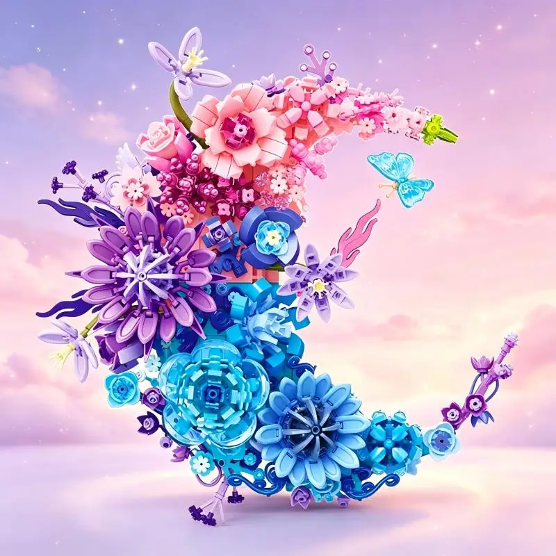 Decor Moon Wreath Building Blocks, Vivid Butterfly Parts, DIY Handcraft, Tabletop Decor, Nice Gift For Model Enthusiasts.