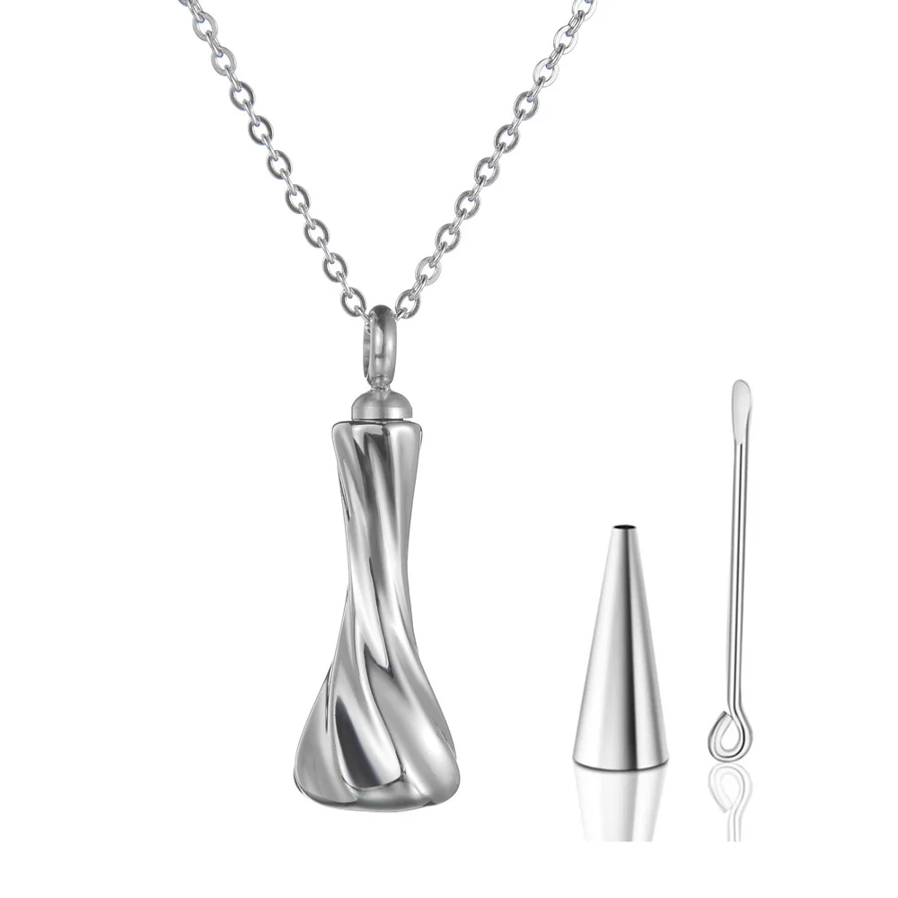 Unisex Stainless Steel Pendant Screw Vase Design Memorial Urn Necklace Cremation Jewelry  for Ashes Pendant Keepsake