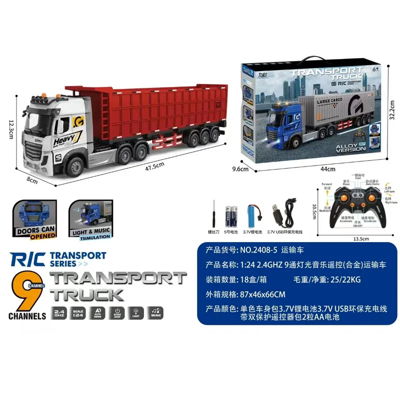 Camion télécommandé en alliage pour enfants, conteneur de musique portable, réservoir d'huile, véhicule de Transport à Double couche, jouet pour enfants