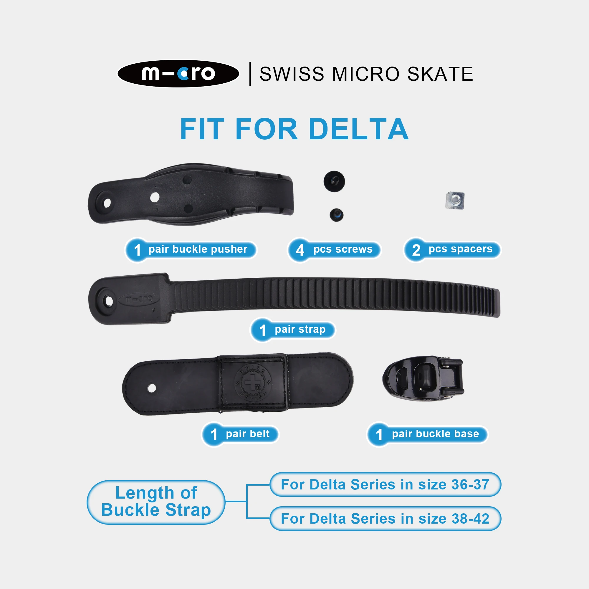 MICRO SKATES BUCKLE SET,45 degree Buckle Course for Replacement,125/170mm with Screw and Starp 230/250mm