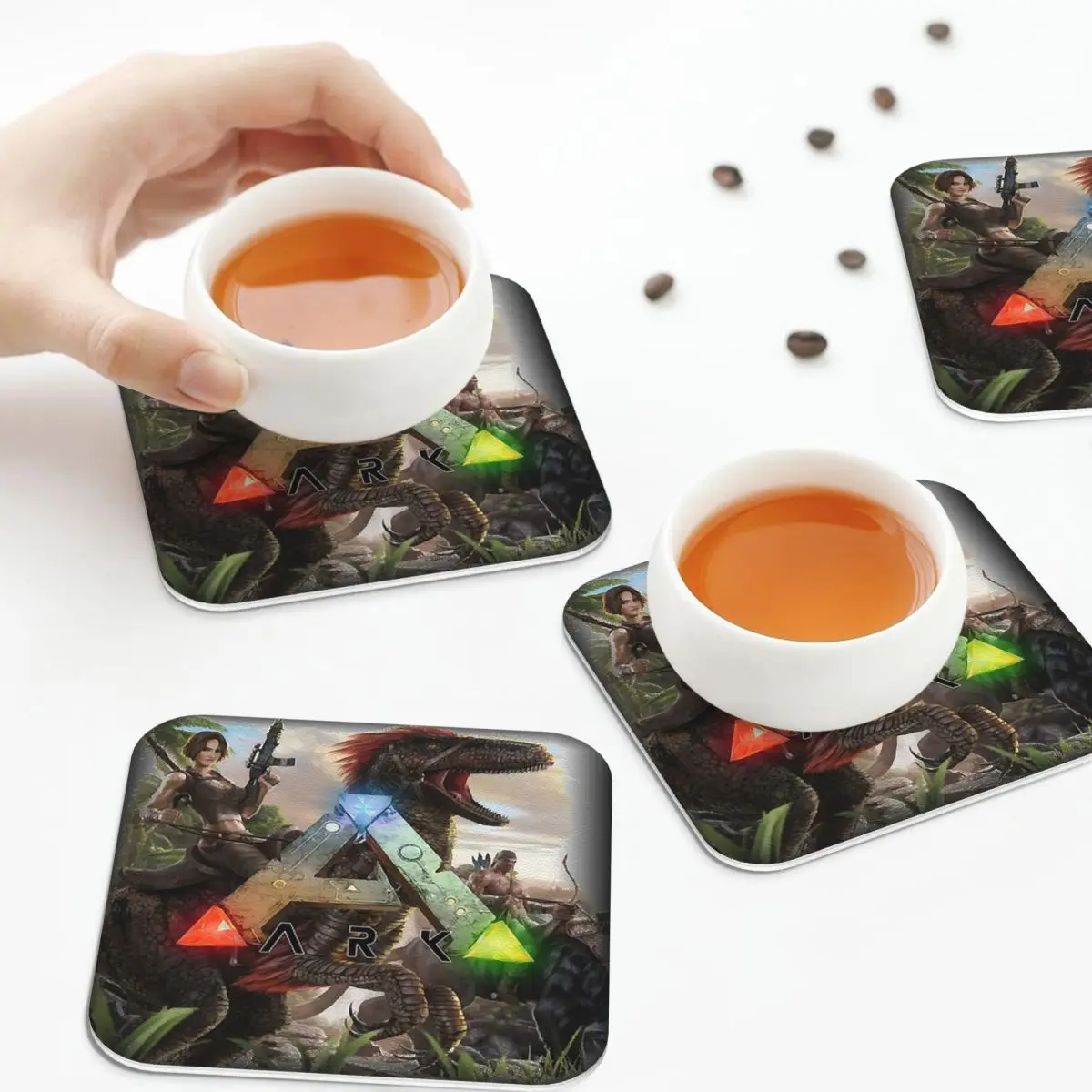 Day Gift Ark Survival Evolved Cool Coasters, sets de 6 dessous-de-plat antidérapants en cuir PVC pour café, décoration maison, cuisine et salle à manger