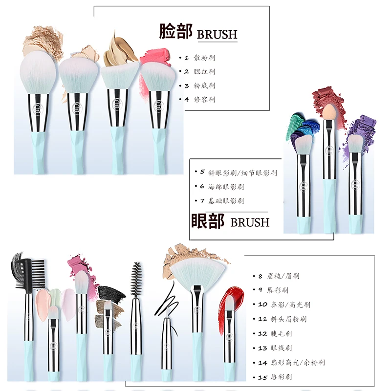 KOSMETYKI 15PCS Professional Makeup Brushes Set Cosmetic Foundation Powder Face Lip Eye Eyeshadow  Concealer Brush Makeup Tool