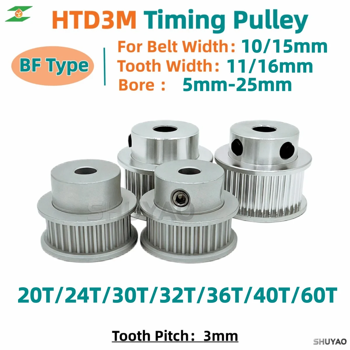 HTD3M 20teeth 24teeth 30teeth 32teeth 36teeth 40teeth 60teeth HTD 3M Teeth Pulley  Wheel 20T 30T 36T 40T 60T HTD3M Timing Pulley