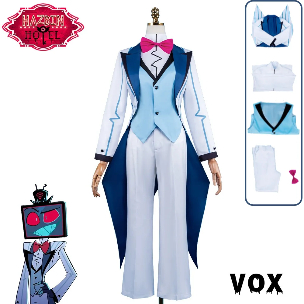 

Hazbin Hotel Season2 Cosplay Vox White Suit Tuxedo Vincent Whittman Costume Full Set with Hair Accessory Necklace