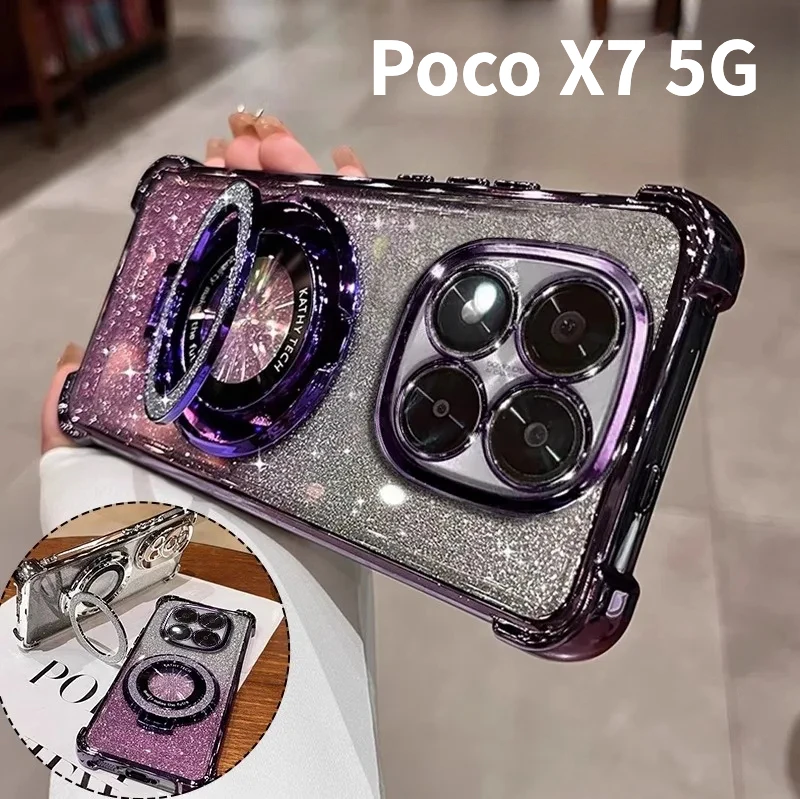 

Для Xiaomi Poco X7 Redmi Note14 Pro Plus 5G Роскошный чехол с кронштейном, блестящий POP-держатель, силиконовый противоударный чехол AirBag