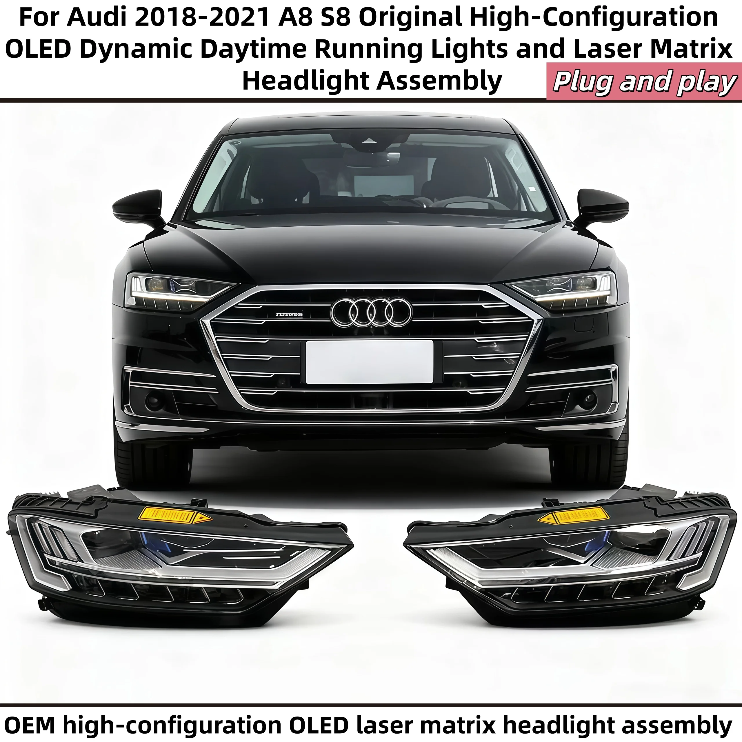 

Car headlight For Audi2018-2021 A8 S8 original high-spec OLED dynamic daytime running lights and laser matrix headlight assembly