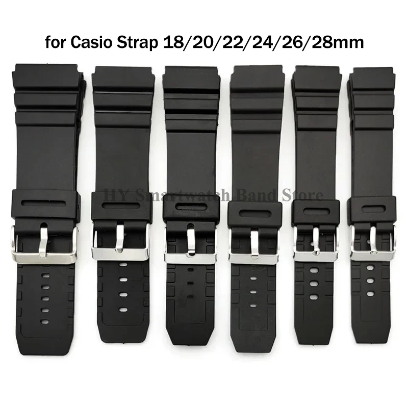 Silicone Soft Strap 18mm 20mm 22mm 24mm 26mm 28mm for Casio Watch Band Sport Rubber Watch Bracelet Student Electronic Wrist Band