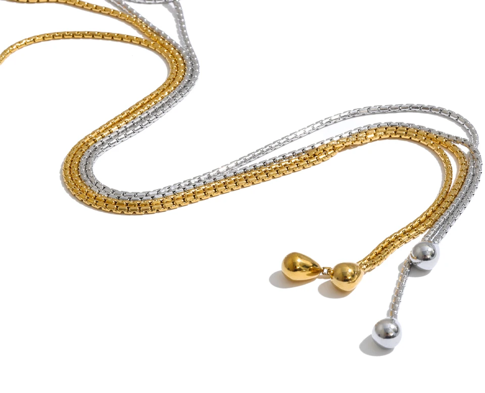 Yhpup 130cm Stainless Steel Chain Stackable Necklace 16K Gold Color PVD Plated Waterproof Distinctive Jewelry