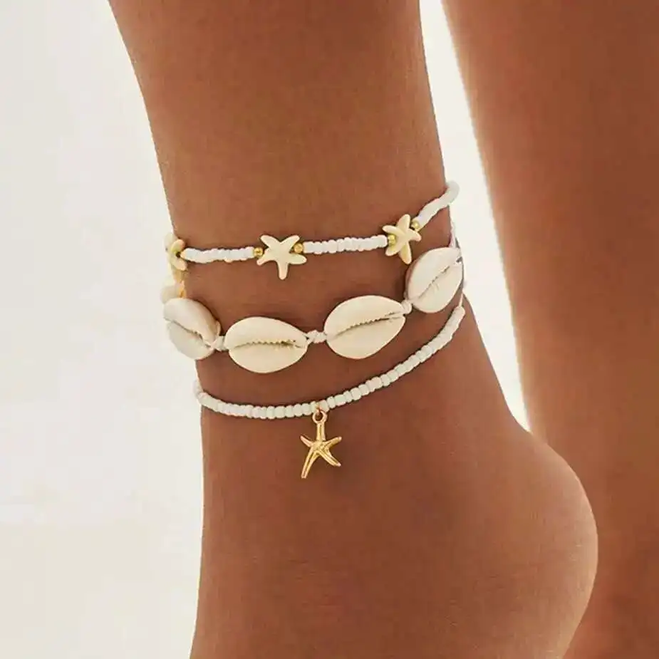 

Ingemark 3Pcs/Set Bohemia Conch CCB Rice Beads Anklets for Women 2025 Summer Beach Vacation Foot Chains Jewelry Accessories Gift