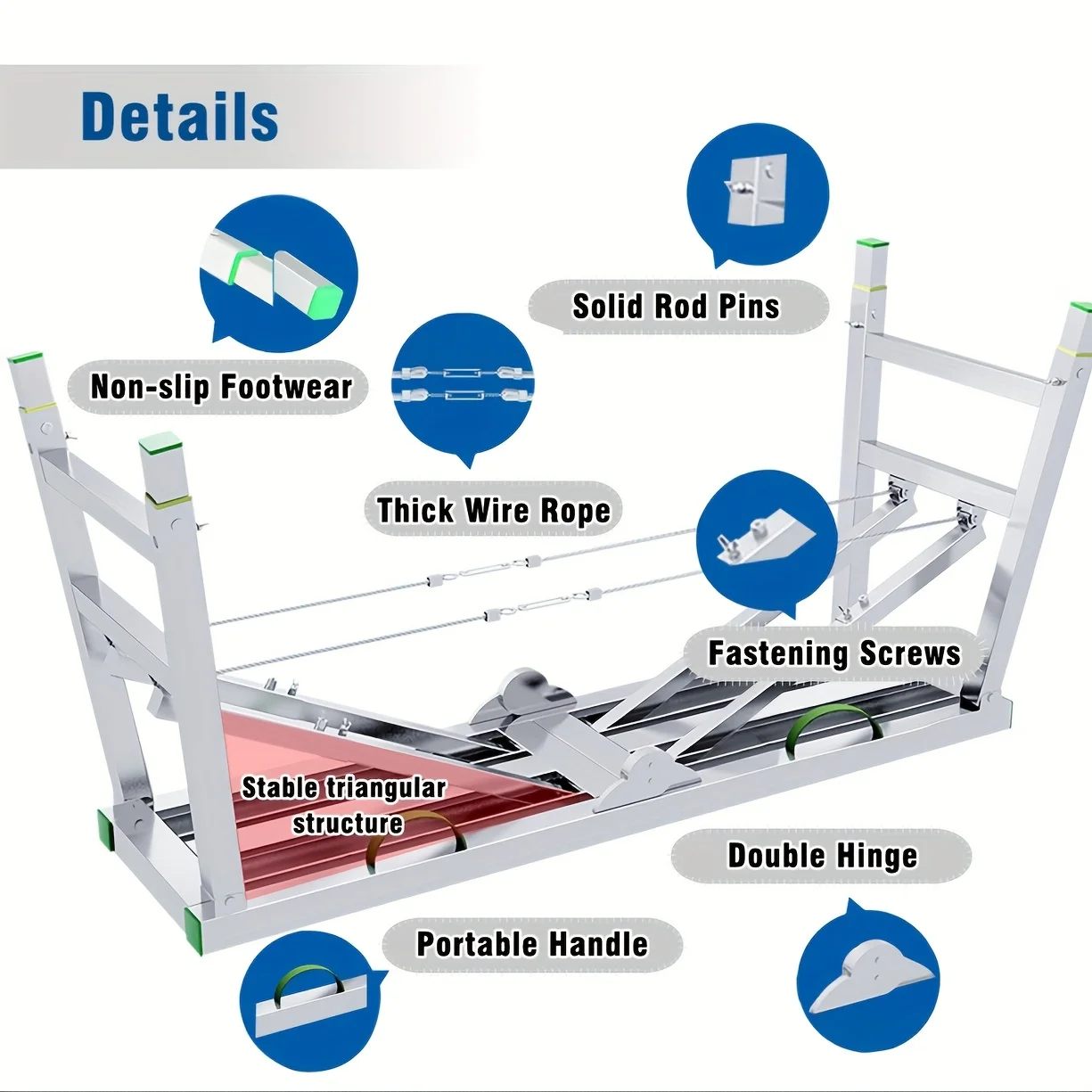 15.75'' Width Work Platform Steel Folding Step Ladder Thicken Scaffolding Portable Stage Adjustable Height Work Drywall Bench Heavy Duty Equipment Max Load 1102Lbs for RV Cleaning High Painting Walls Decorating Cleaning Car Washing' - view 6