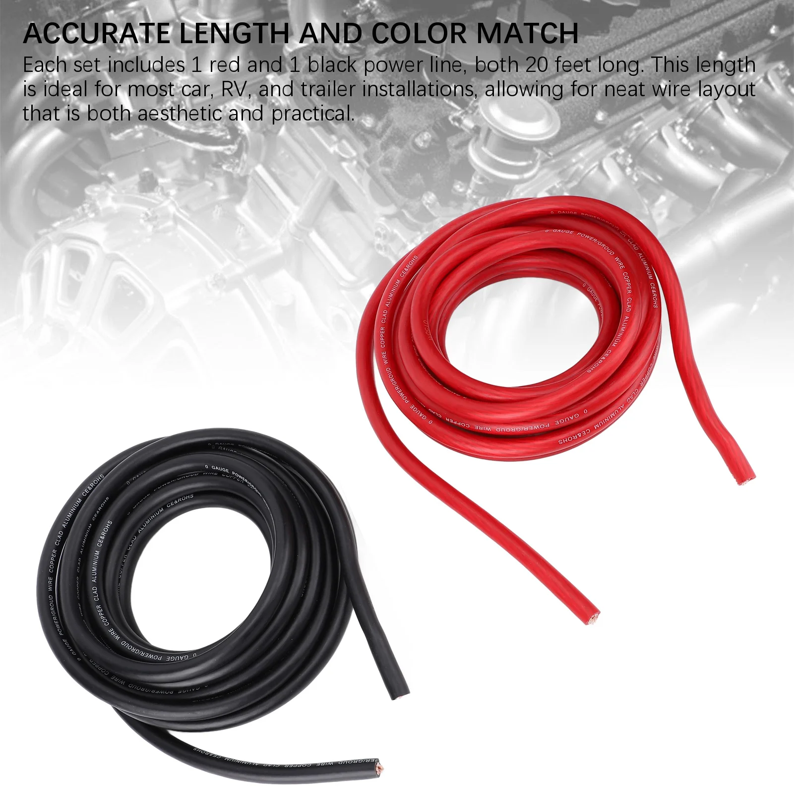 Automotive Power Ground Cable Excellent Conductivity High Toughness 1/0AWG 20ft Power Cable Anti Aging for Car Radio Speaker
