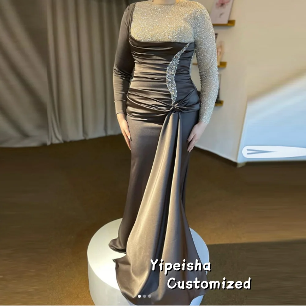 

Индивидуальное платье для выпускного вечера из джерси с замысловатым блеском и бисером, сексуальные плиссированные длинные вечерние платья трапециевидной формы с круглым вырезом, платья для особых случаев на заказ