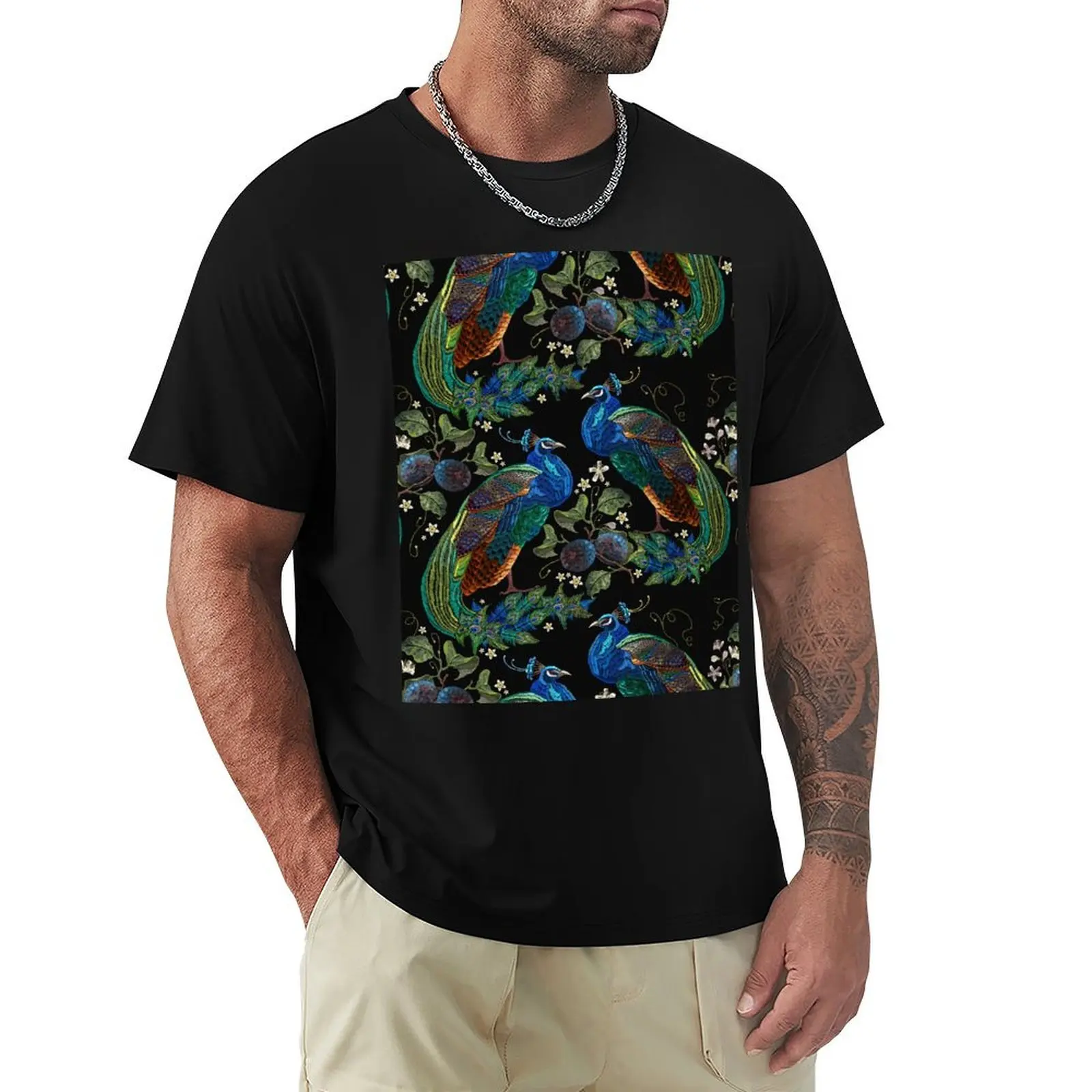 

Embroidery peacocks T-Shirt anime clothes quick drying rapper graphic tees anime figures mens graphic t-shirts big and tall