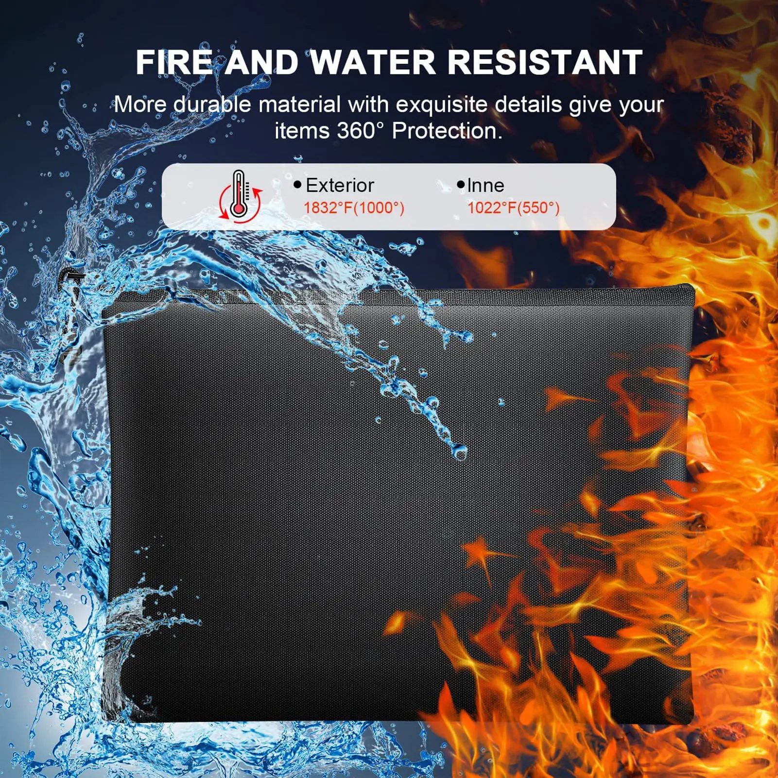 Fireproof File Bag Fireproof Money Bag Waterproof Zipper Bag Organizer Pouch For Documents File Cash Passport Tablet 13.4”x