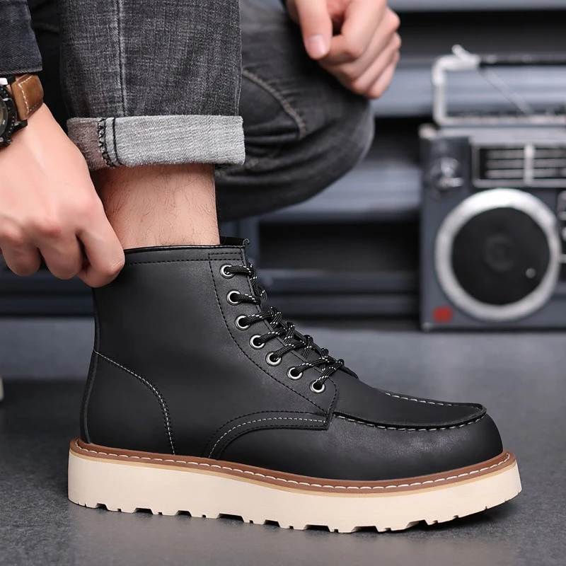 

Мужские рабочие ботинки на шнуровке с круглым носком, короткие мотоциклетные ботинки в стиле ретро для мужчин, высокие кроссовки, повседневная мужская обувь для инструментов