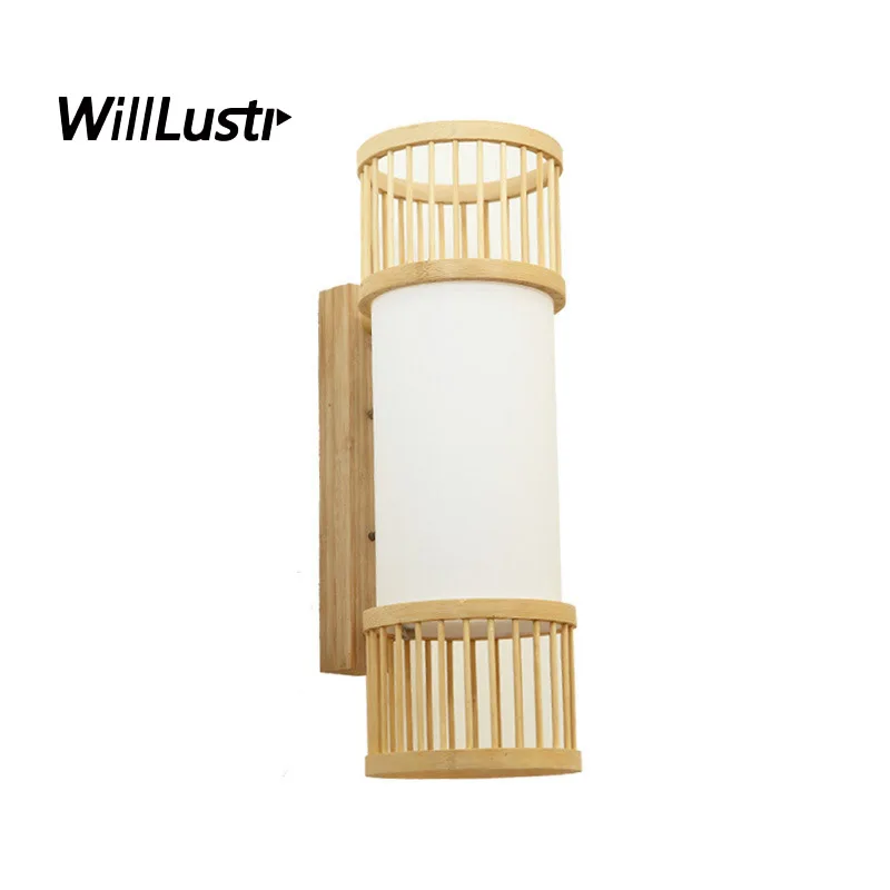 

Japan Style Bamboo Wall Sconce Handmade Original Wood Lamp Aisle Doorway Foyer Corridor Staircase Teahouse Bistro Bedside Light