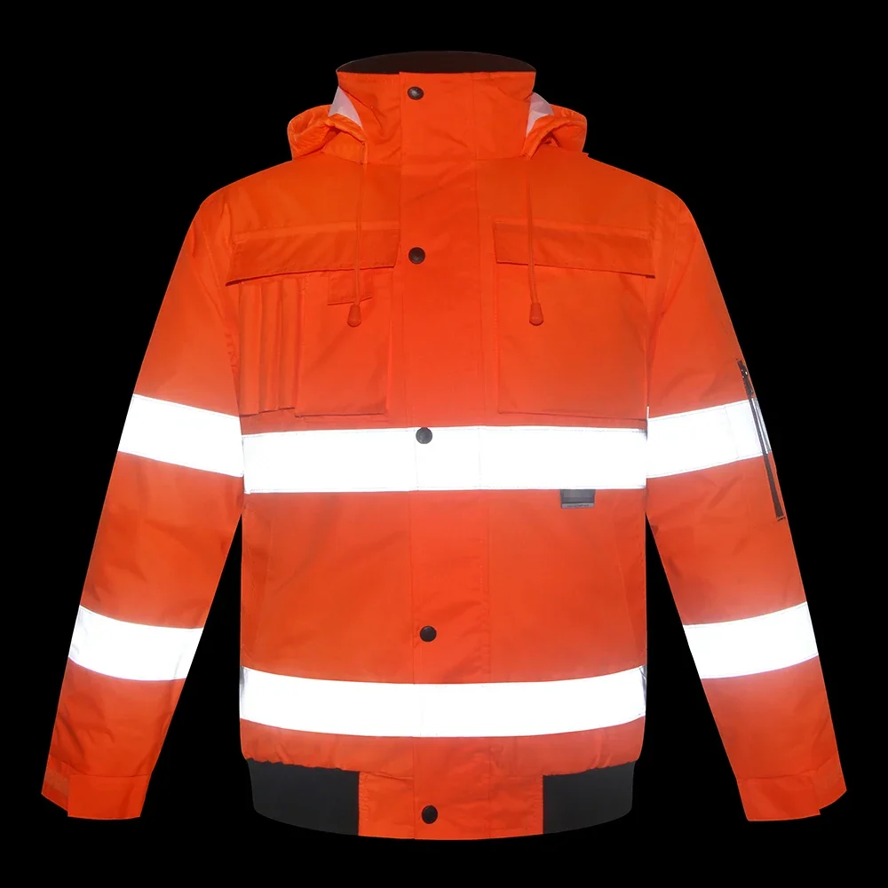 Reflective Jacket Men Winter  Orange Waterproof Cotton Safety Jacket for Men Work Workwear High Visibility Jacket