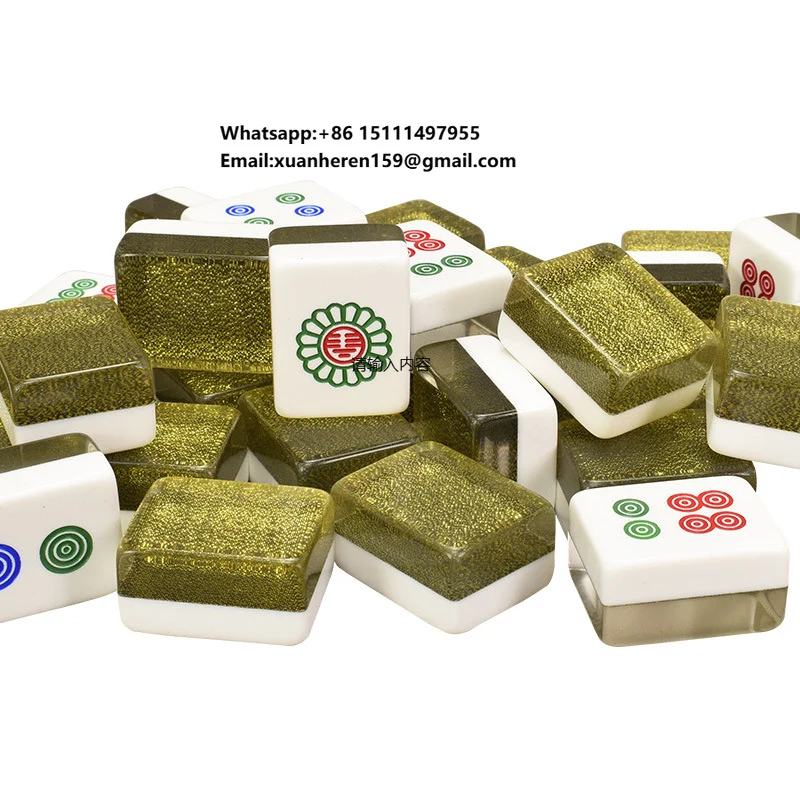 Home Use Acrylic Mahjong Tiles Black Gold Crystal Mahjong Set Large Medium Size Handheld Game Tiles