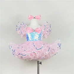 Kids Ballroom Clothing Sequined Modern Dance Tutu Dress Girls Jazz Dance Costume Stage Wear Toddler Wedding Princess Dress
