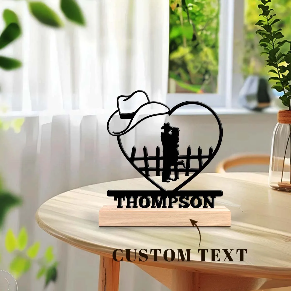 1pc Interesting Metal Desktop Decoration Customizable Content With Wooden Base Desktop Decorations,Office Decorations