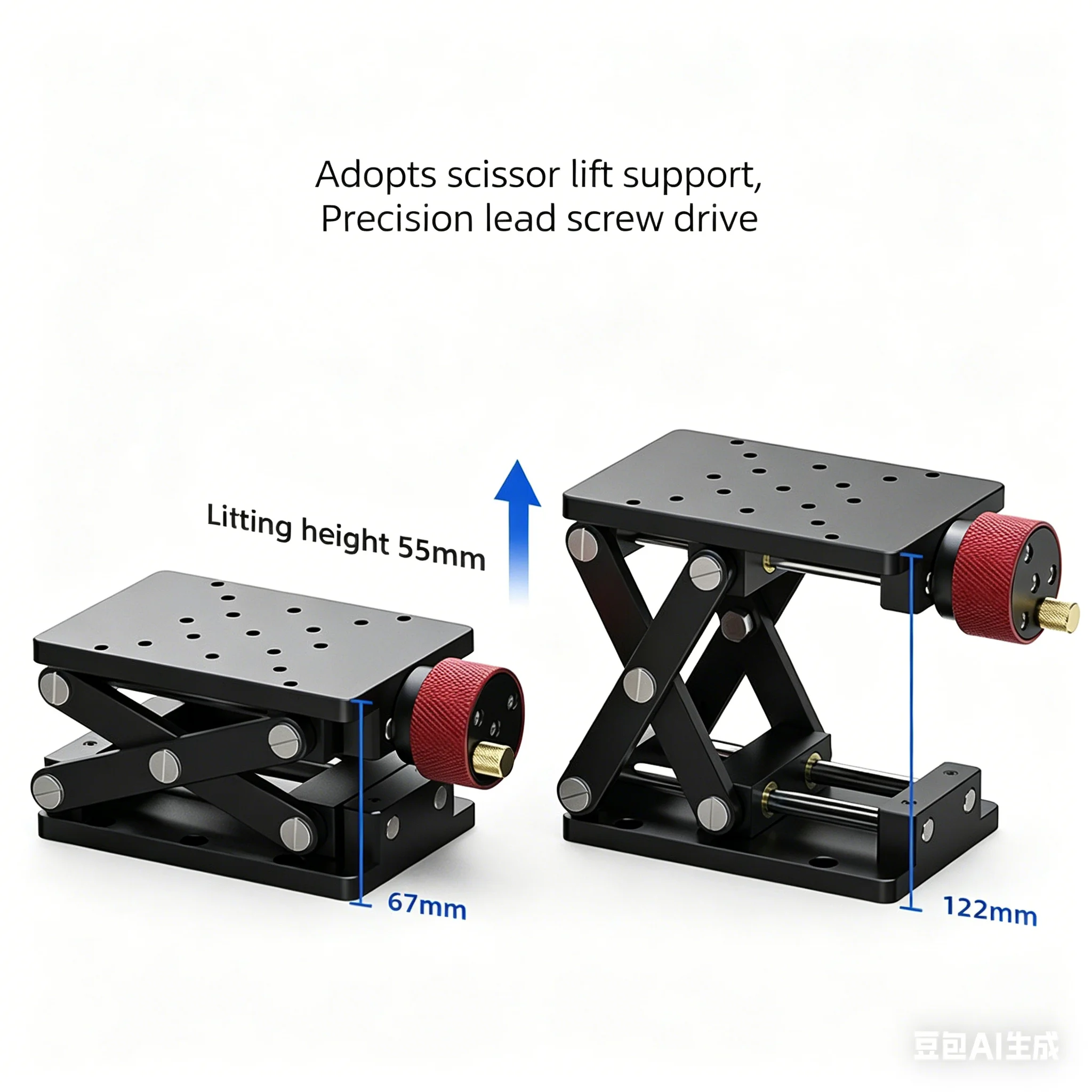 Aluminum Alloy Precise Manual Lift Platform Lab Jack Elevator Scissor Type Lifting Travel 55mm