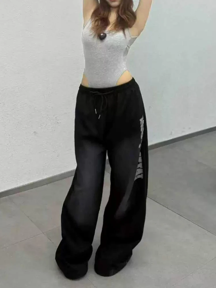 New Y2K Hiphop Pants Woman High Street Wide Leg Sweatpants Fashion Spring Autumn Vintage Letter Print Dance Running Trousers