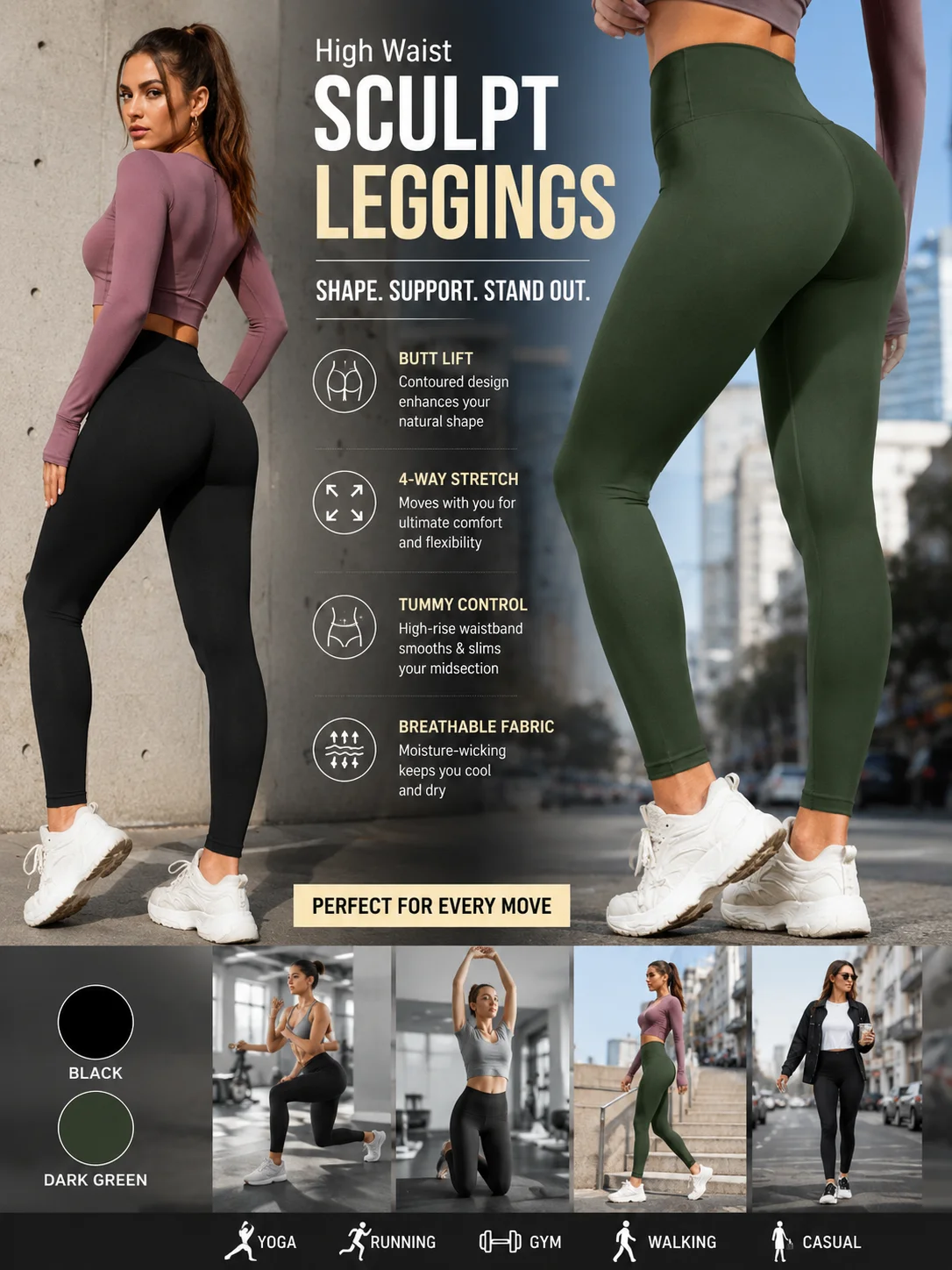 Modische und lässige Yogahosen für Damen, geeignet für den Gebrauch im Fitnessstudio und bei Outdoor-Aktivitäten. Für alle vier geeignet