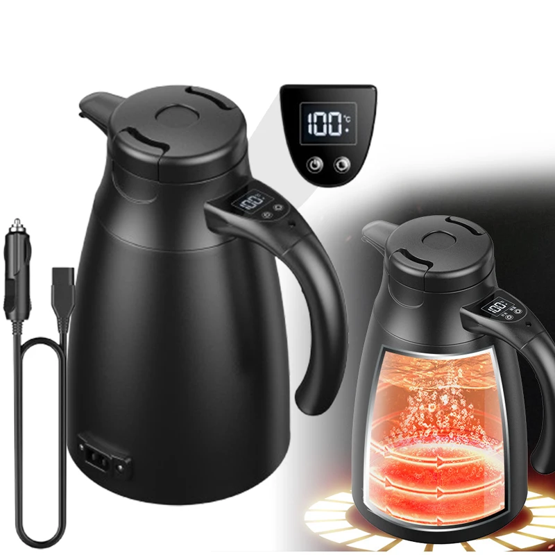 Universal Car Kettle 12V24V 1.2L Car Hot Kettle LCD Display Temperature Control Stainless Steel Water Warmer Bottle Truck Travel