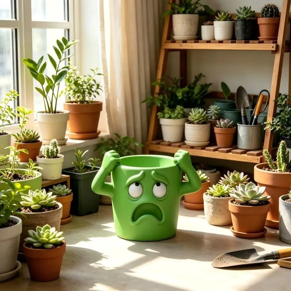 3D Printed Funny Face Succulent Planter Novelty Humorous Face Shocked Expression Plant Pot Plastic Lifelike