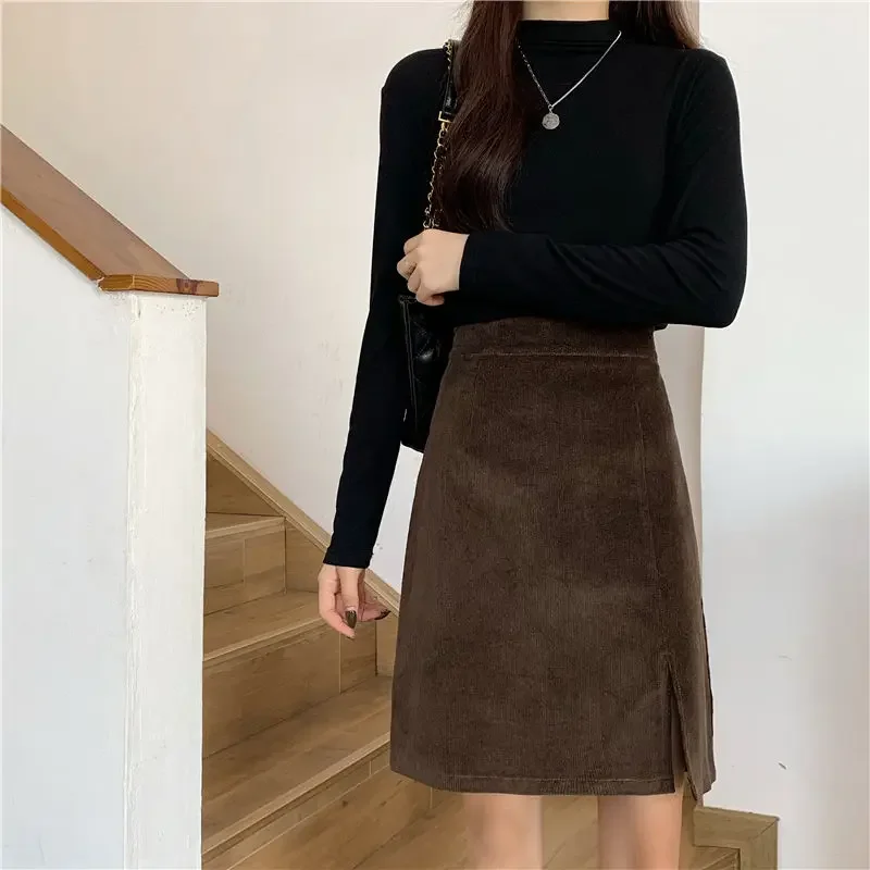 Women\'s College Style Fashion Skirt Women\'s Casual Daily Pure Corduroy Thickened Autumn Warm Comfortable Simple Vintage