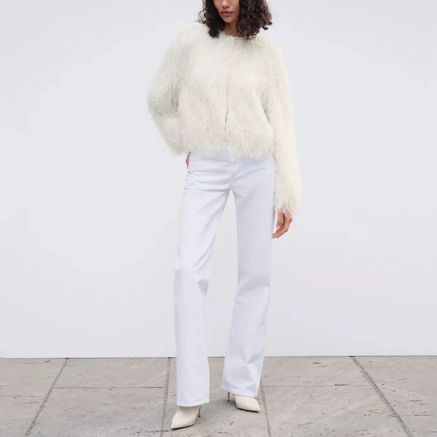 Mantel Bulu Wanita Longgar Kasual atau Atasan Serat Poliester Bernapas Kancing Bulat Warna Murni Z Musim Gugur Baru Arr...