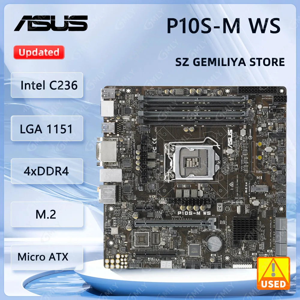 Placa-mãe ASUS P10S-M WS LGA1151 com chipset Intel C232, suporte para CPUs E3-1200 v6 e E3-1200 v5, DDR4 16GB, USB 3.1, U ATX, 2xM.2