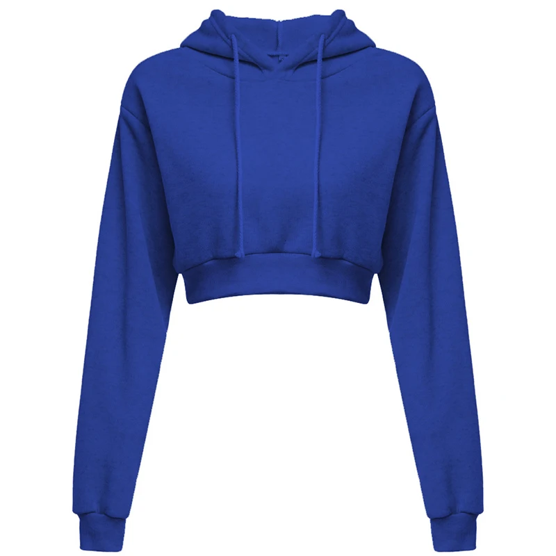 Sporty pullover Long sleeve casual open navel solid hooded Sweatshirt short top Hoodie sweater