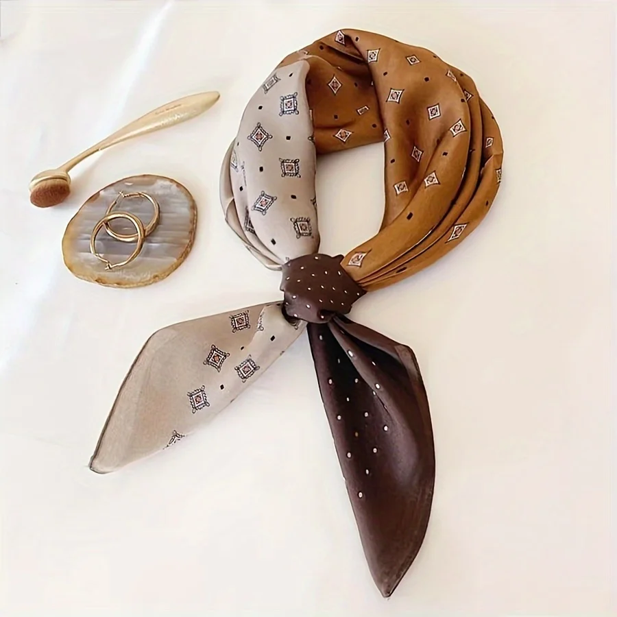 2025 New Star Designer Floral Print Women’s Square Silk Scarf Satin Head Wrap Scarves Bandana Hijab Handkerchief