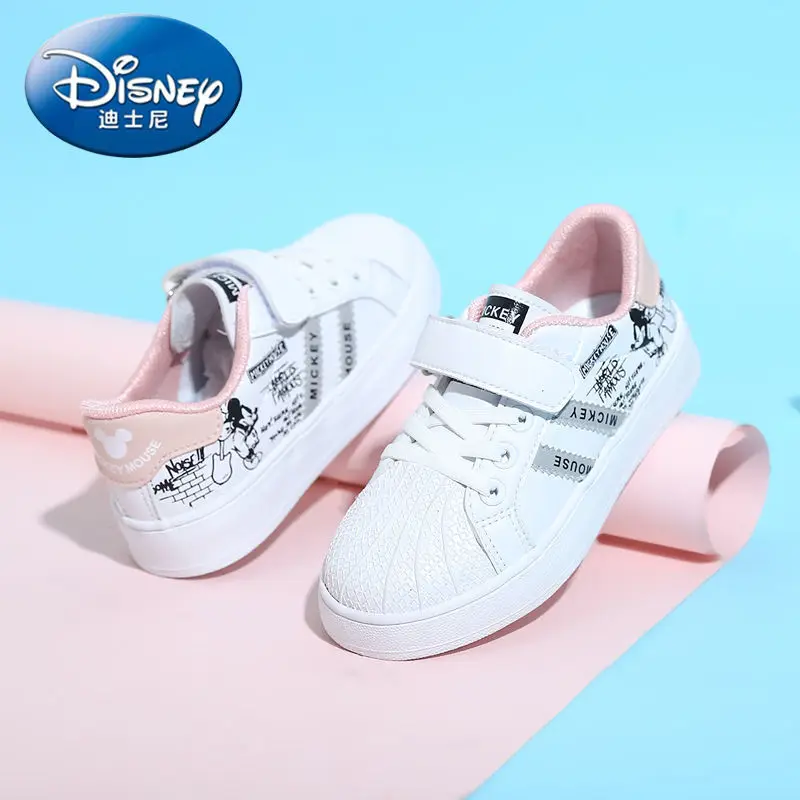 

Mickey Girls Shell Head Board Shoes Four Seasons Joker Graffiti Korean Casual Wear-resistant Breathable Boys Real White Shoes