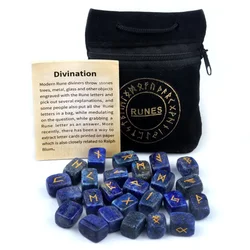 Mini Size Natural Chakra Semi-precious Stone Quartz Lapis Amethyst Engraved Crystal Reiki Healing Pagan Lettering Rune Stone Set