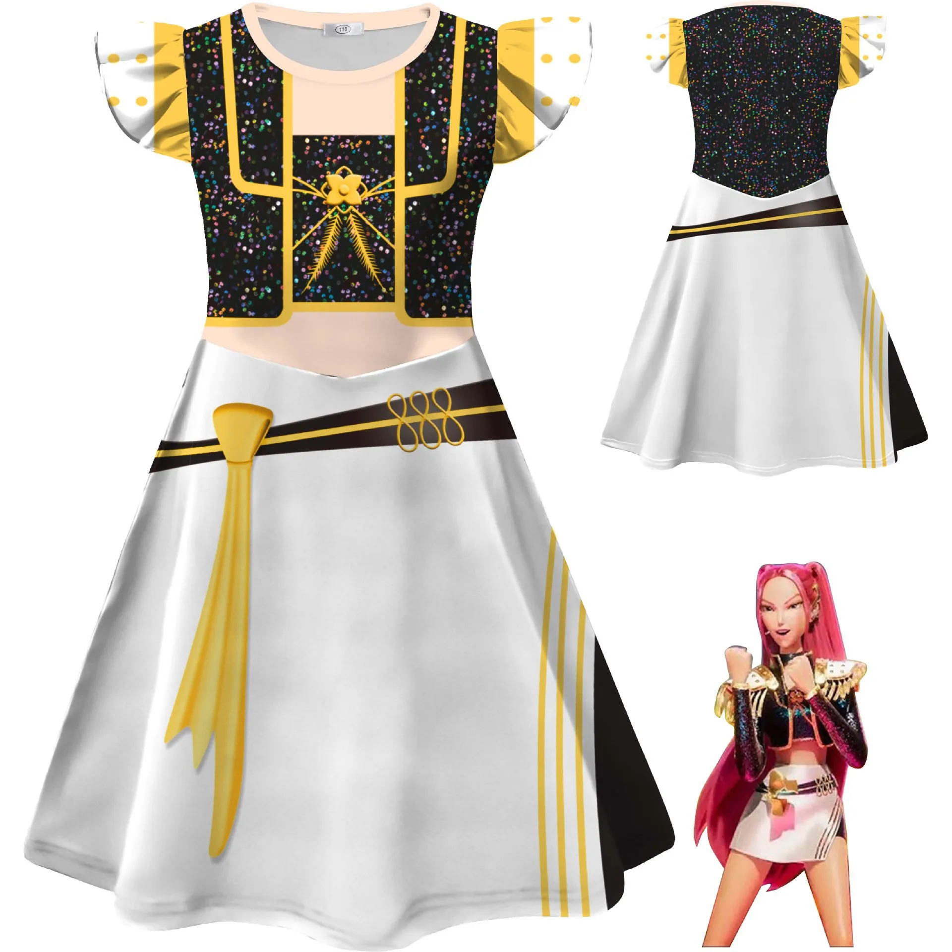 

Anime KPop Demon Hunters Huntrix Kids Cosplay Costume Flying Sleeve Princess Dress Girls Halloween Carnival Party Dress Up