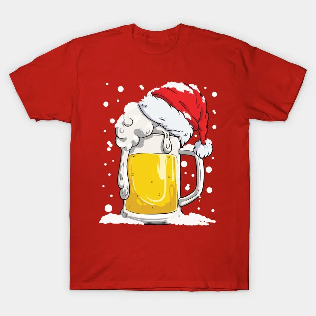 Santa Beer Christmas Drinking Xmas Gift T-Shirt 100% Cotton O-Neck Summer Short Sleeve Casual Mens T-shirt Size S-3XL