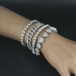 Fashion Chain Bracelet 4mm Tennis Rhinestone Heart Bracelets For Women and Men Unisex Rapper Party Hip Hop Jewelry Gift