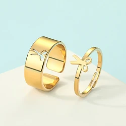 2pcs Scissors Matching Promise Rings for Women Girls Stainless Steel Adjustable Alternative Hairdresser Couple Ring Lovers Jewel