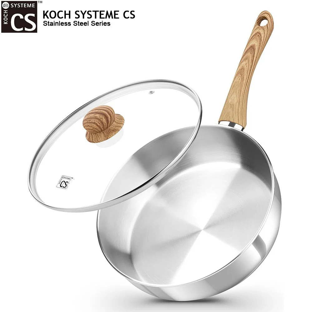

Сковорода KOCH SYSTEME CS 10 дюймов с крышкой, из нержавеющей стали, глубокая, для жарки, с ручкой из бакелита Cool-Touch, кухонная сковорода-сотейник