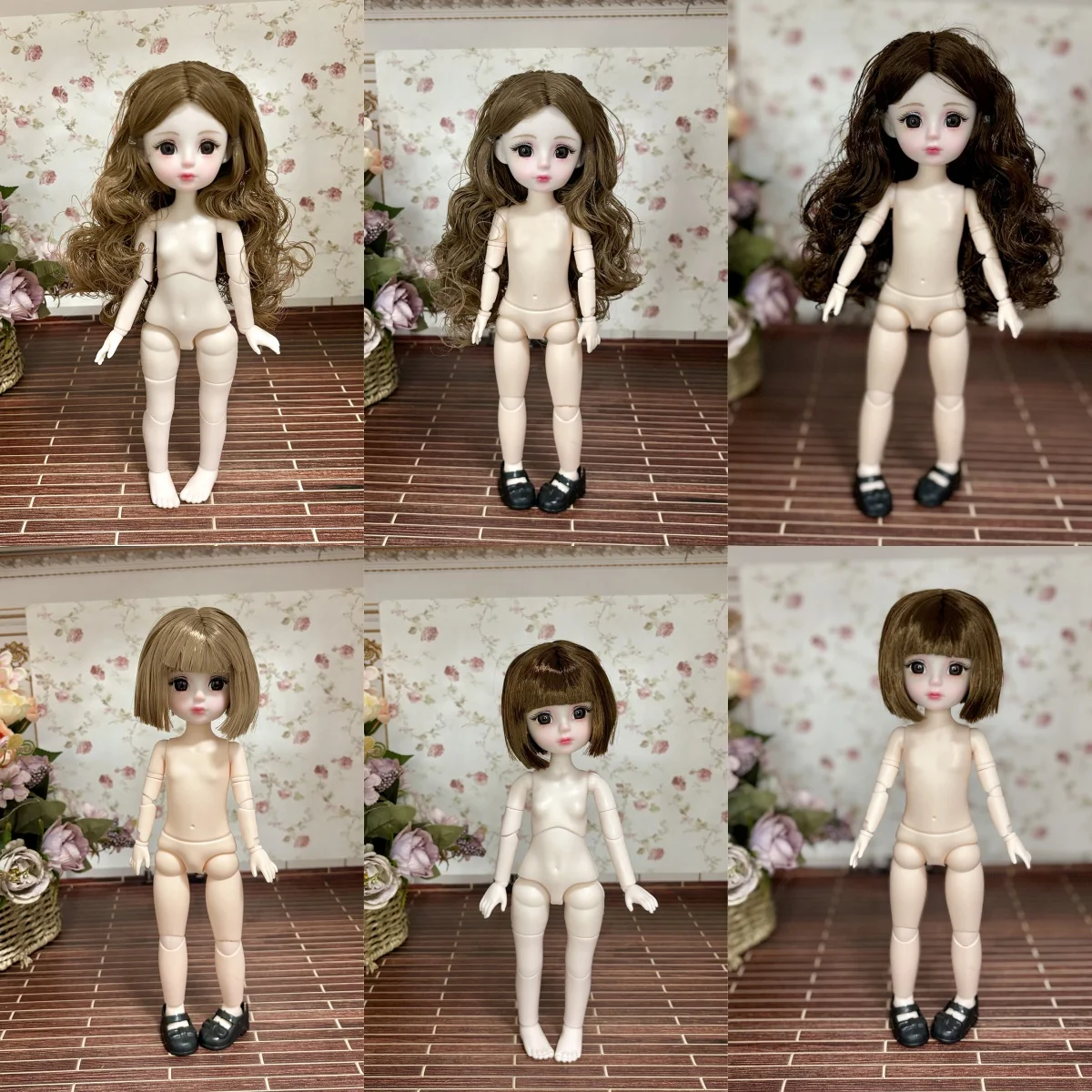 30cm 패션 귀여운 누드 인형 1/6 BJD 절묘한 메이크업 짧은 머리 곱슬 머리 흰색 피부 관절 움직일 수있는 인형 액세서리 드레스 장난감