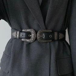 Designer Black Punk Flower Belts For Women High Quality Luxury Female Waist Goth Elastic Corset Belt Vintage Stretch Cummerbunds