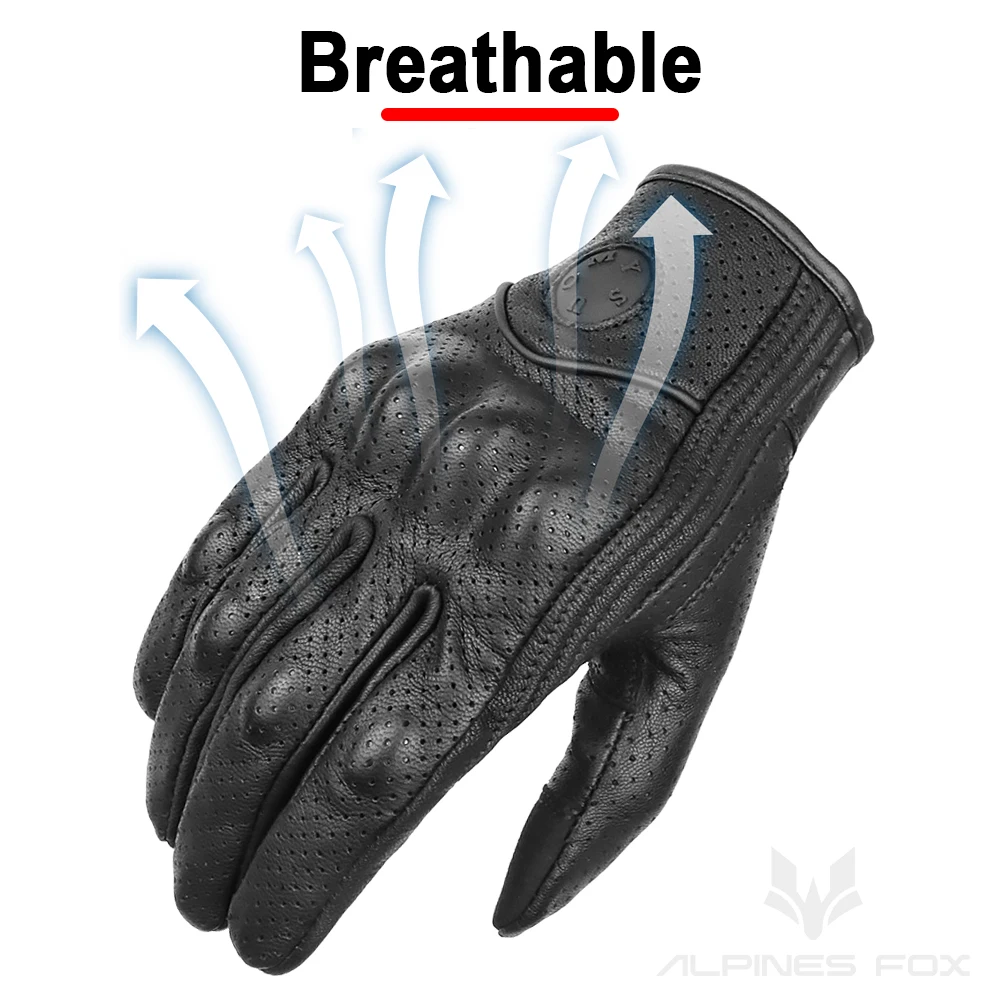 SUOMY Summer Perforated Motorcycle Gloves Retro Brown Real Leather Cafe Racer Motorbike Gloves Touchscreen Scooter Guantes image 6