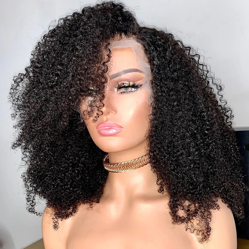 Мягкий боб, натуральный черный, бесклеевой, плотность 180, 26 дюймов, длинный, странный, вьющийся, глубокий парик спереди, для женщин, с детскими волосами, предварительно выщипанные, ежедневно