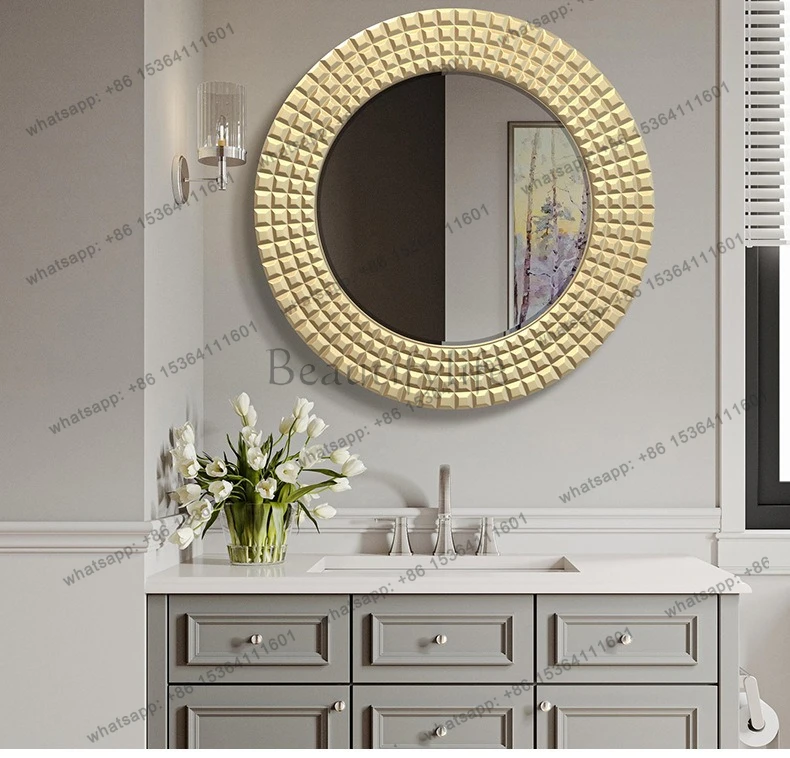 

French round makeup mirror modern art style bathroom mirror for home use